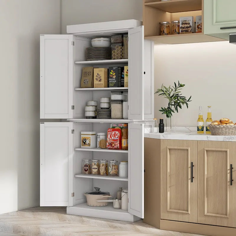 Meuble de rangement de cuisine 72,5 cm, armoire de cuisine autoportante avec 4 portes et étagères réglables pour salle à manger, MDF