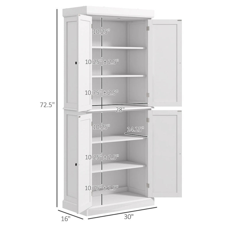 Meuble de rangement de cuisine 72,5 cm, armoire de cuisine autoportante avec 4 portes et étagères réglables pour salle à manger, MDF