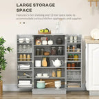 Meuble de rangement de cuisine 72,5 cm, armoire de cuisine autoportante avec 4 portes et étagères réglables pour salle à manger, MDF