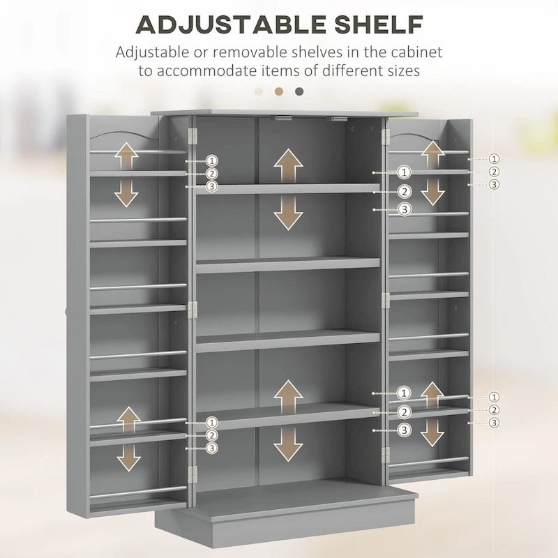 Meuble de rangement de cuisine 72,5 cm, armoire de cuisine autoportante avec 4 portes et étagères réglables pour salle à manger, MDF