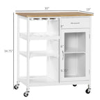 Îlot de cuisine roulant en bois avec rangement et porte-verres à pied - Non applicable