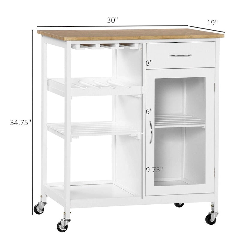 Îlot de cuisine roulant en bois avec rangement et porte-verres à pied - Non applicable