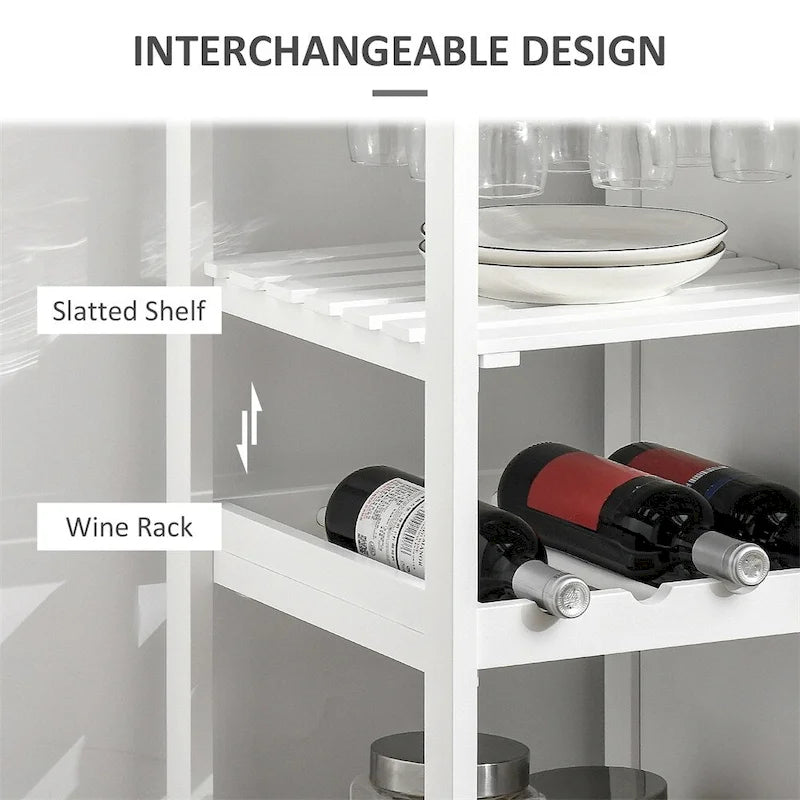 Îlot de cuisine roulant en bois avec rangement et porte-verres à pied - Non applicable