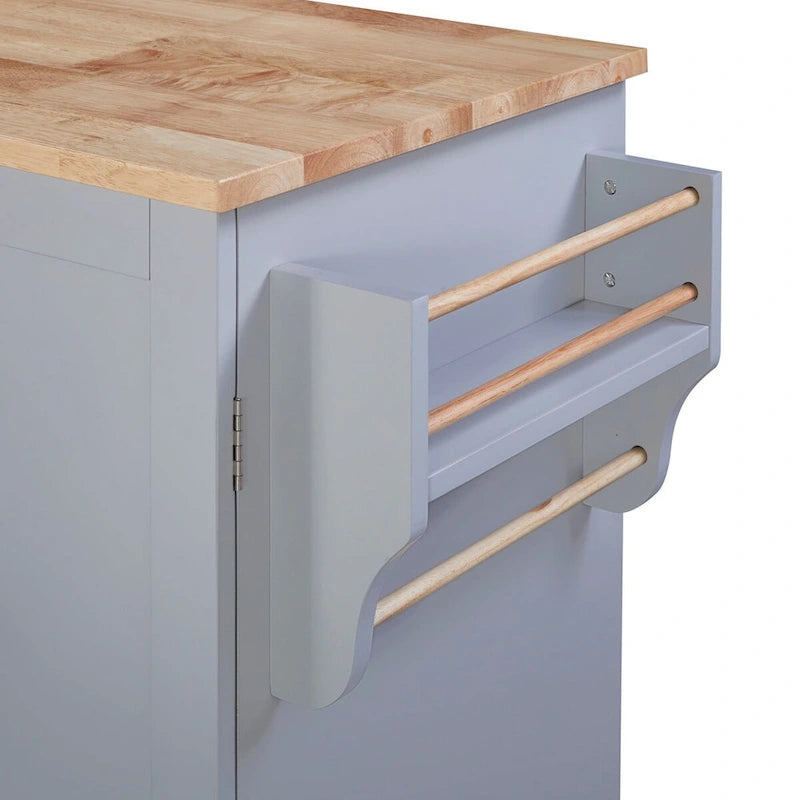 Chariot de cuisine en bois d'hévéa avec abattant, étagère de rangement interne, étagère à épices, 2 étagères coulissantes et 3 tiroirs