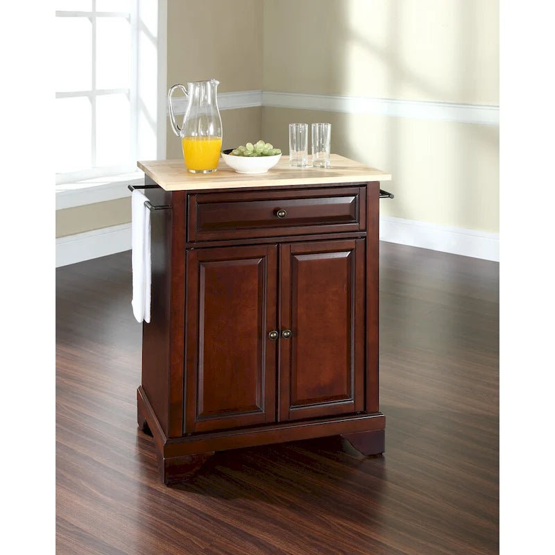 Îlot de cuisine mobile Crosley LaFayette avec plateau en bois naturel, finition acajou vieilli - 46 cm (P) x 79 cm (L) x 89 cm (H)