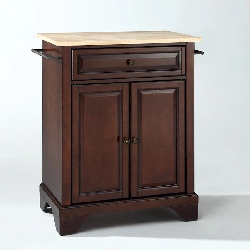 Îlot de cuisine mobile Crosley LaFayette avec plateau en bois naturel, finition acajou vieilli - 46 cm (P) x 79 cm (L) x 89 cm (H)