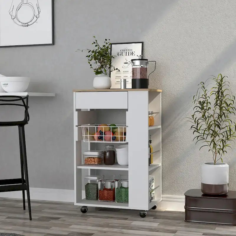 Desserte de cuisine pour cuisine, salle à manger, salon, blanc/chêne clair