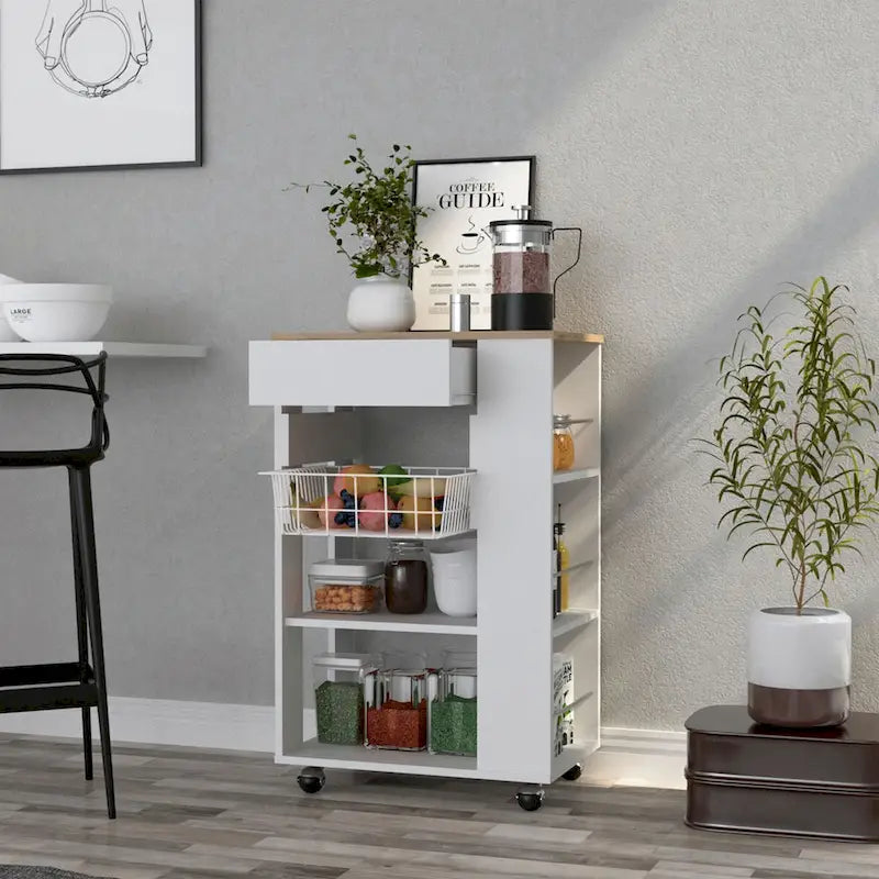 Desserte de cuisine pour cuisine, salle à manger, salon, blanc/chêne clair