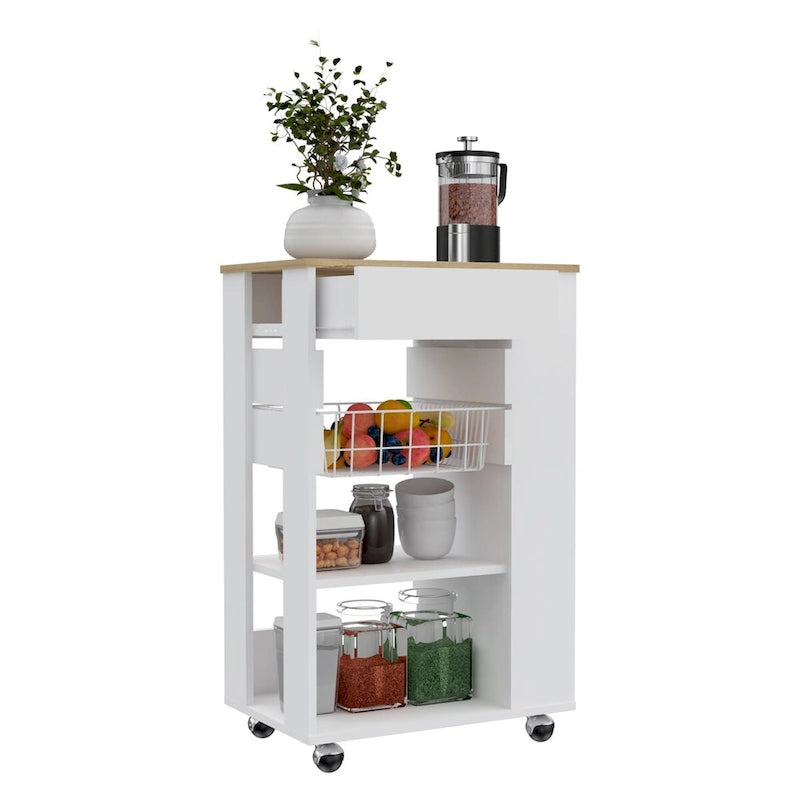 Desserte de cuisine pour cuisine, salle à manger, salon, blanc/chêne clair