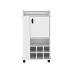 Chariot de bar avec armoire, casier à vin intégré pour 6 bouteilles et roulettes
