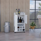 Chariot de bar avec armoire, casier à vin intégré pour 6 bouteilles et roulettes