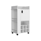 Chariot de bar avec armoire, casier à vin intégré pour 6 bouteilles et roulettes