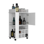 Chariot de bar avec armoire, casier à vin intégré pour 6 bouteilles et roulettes