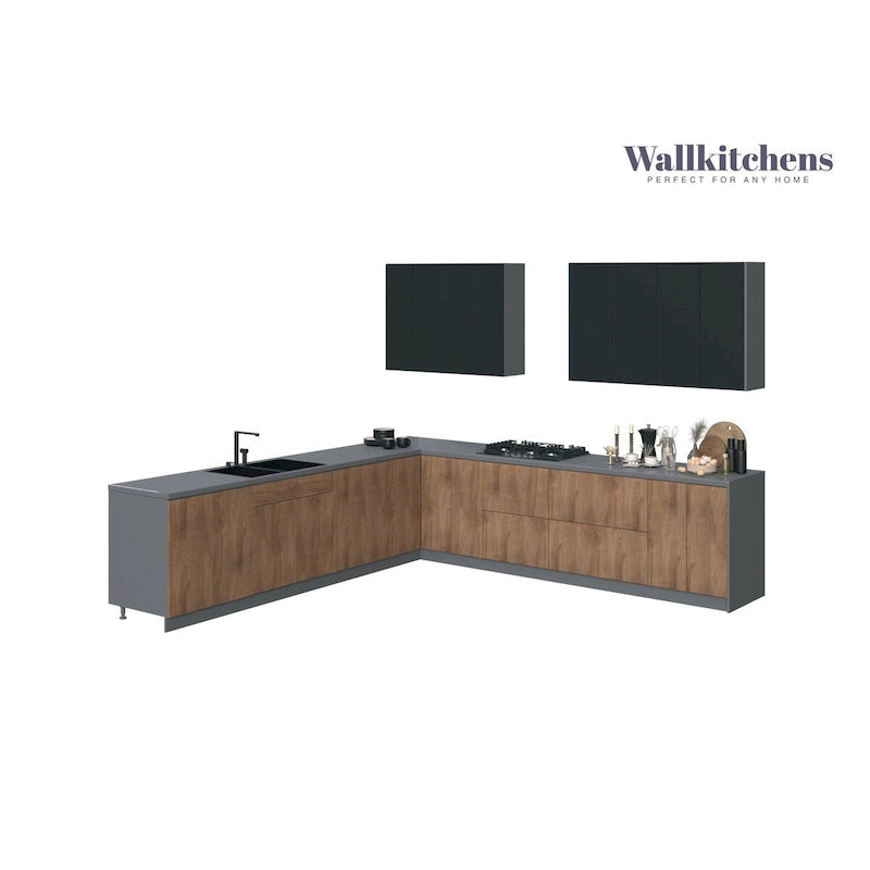 Collection Kitchen Prodigy, base en teck naturel et noir, largeur 11 pieds (130 x 130 cm).