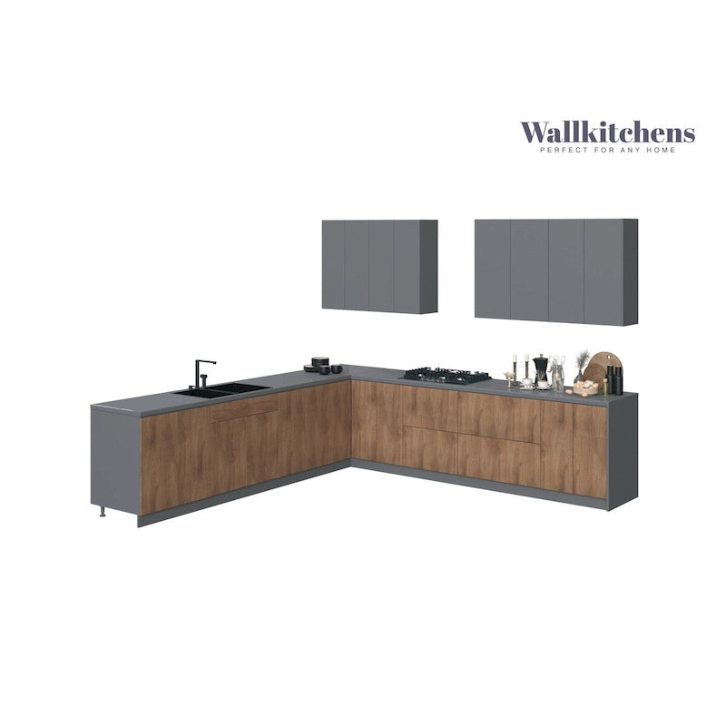 Collection Kitchen Prodigy, base en teck naturel et noir, largeur 11 pieds (130 x 130 cm).