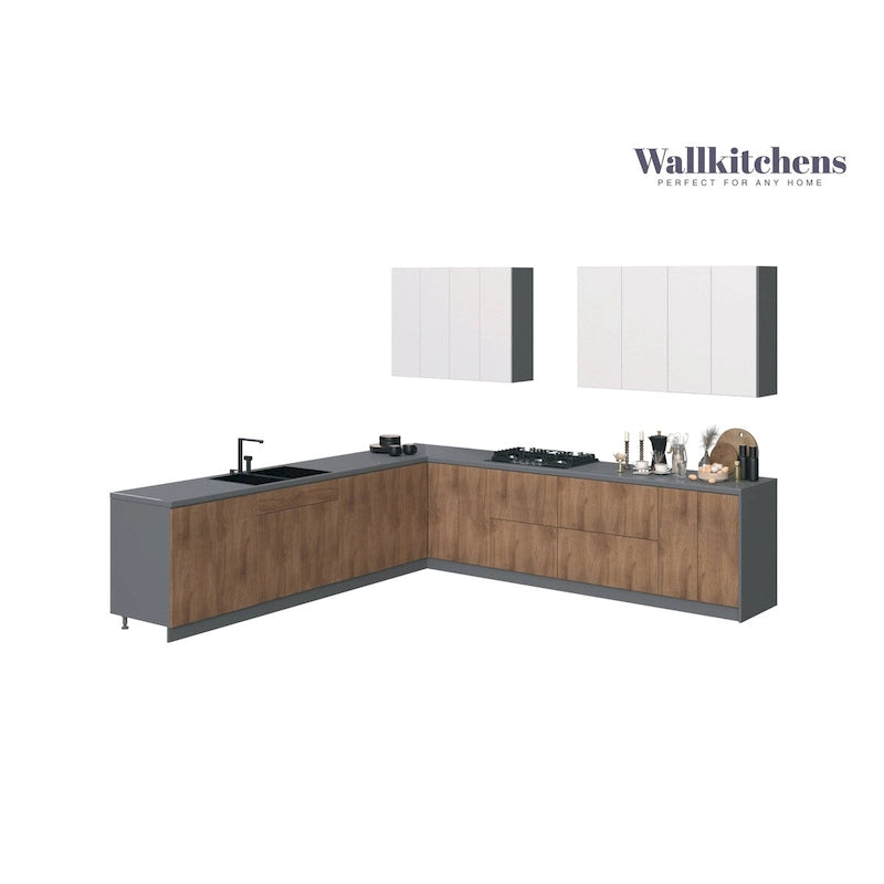 Collection Kitchen Prodigy, base en teck naturel et noir, largeur 11 pieds (130 x 130 cm).