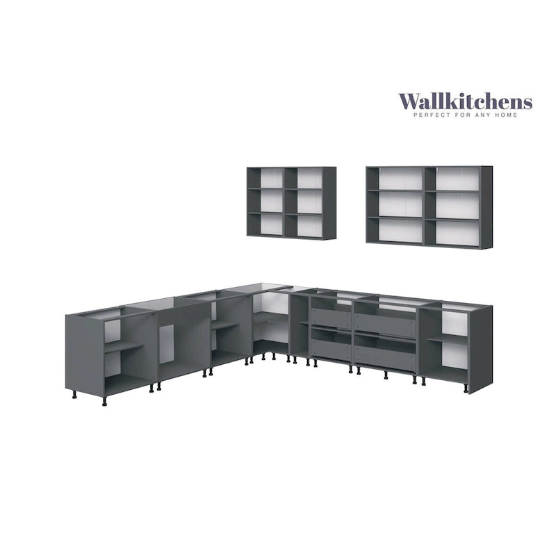 Collection Kitchen Prodigy, base en teck naturel et noir, largeur 11 pieds (130 x 130 cm).