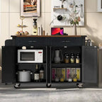 Îlot de cuisine de style campagnard de 53,5 po avec prise électrique, abattant, porte-épices et 2 tiroirs, 5 roues