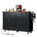 Îlot de cuisine de style campagnard de 53,5 po avec prise électrique, abattant, porte-épices et 2 tiroirs, 5 roues