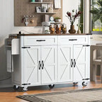 Îlot de cuisine de style campagnard de 53,5 po avec prise électrique, abattant, porte-épices et 2 tiroirs, 5 roues