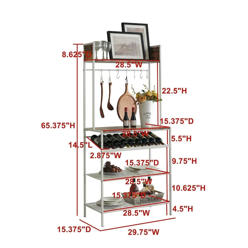 Étagère de cuisine en carrelage rouge avec casier pour 9 bouteilles de vin et 8 crochets - Organisateur de rangement, blanc
