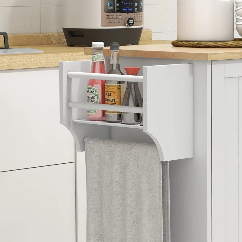 Îlot de cuisine roulant de 52 pouces avec plateau en bois d'hévéa, étagère à épices, porte-serviettes et tiroir