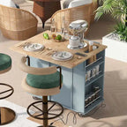 Chariot de cuisine moderne de 47 pouces avec prise électrique, îlot de cuisine en bois d'hévéa avec abattant et armoire de rangement réglable