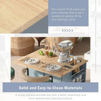 Chariot de cuisine moderne de 47 pouces avec prise électrique, îlot de cuisine en bois d'hévéa avec abattant et armoire de rangement réglable