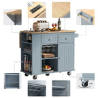 Chariot de cuisine moderne de 47 pouces avec prise électrique, îlot de cuisine en bois d'hévéa avec abattant et armoire de rangement réglable