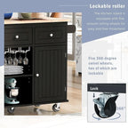 Chariot de cuisine moderne de 47 pouces avec prise électrique, îlot de cuisine en bois d'hévéa avec abattant et armoire de rangement réglable