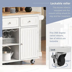Chariot de cuisine moderne de 47 pouces avec prise électrique, îlot de cuisine en bois d'hévéa avec abattant et armoire de rangement réglable