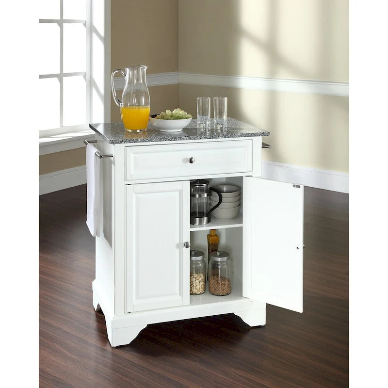 Îlot de cuisine mobile Crosley LaFayette avec plateau en granit massif, finition blanche - 79 cm (L) x 46 cm (P) x 89 cm (H)