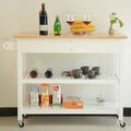 Îlot de cuisine et desserte au design épuré, double étagère et 2 tiroirs avec plateau en bois