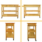 Îlot de cuisine et desserte au design épuré, double étagère et 2 tiroirs avec plateau en bois
