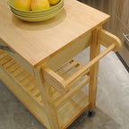 Îlot de cuisine et desserte au design épuré, double étagère et 2 tiroirs avec plateau en bois