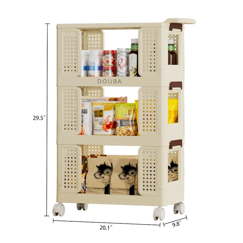 Chariot de rangement de cuisine à 3 niveaux avec roues verrouillables