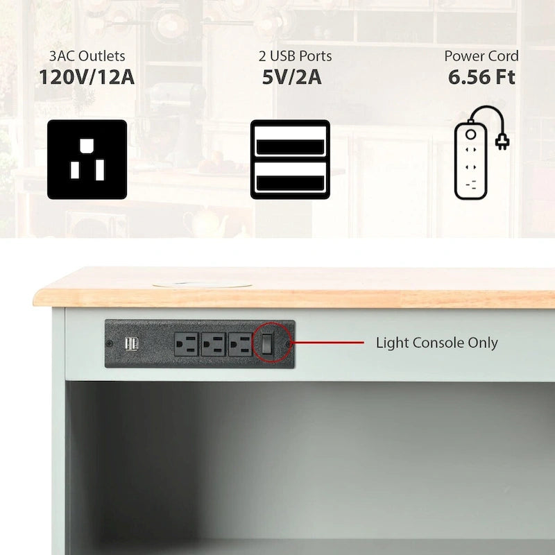 Îlot de cuisine de 112 cm de largeur, comptoir rabattable en bois d'hévéa sur 5 roulettes, avec étagère ouverte et casier à vin - 44