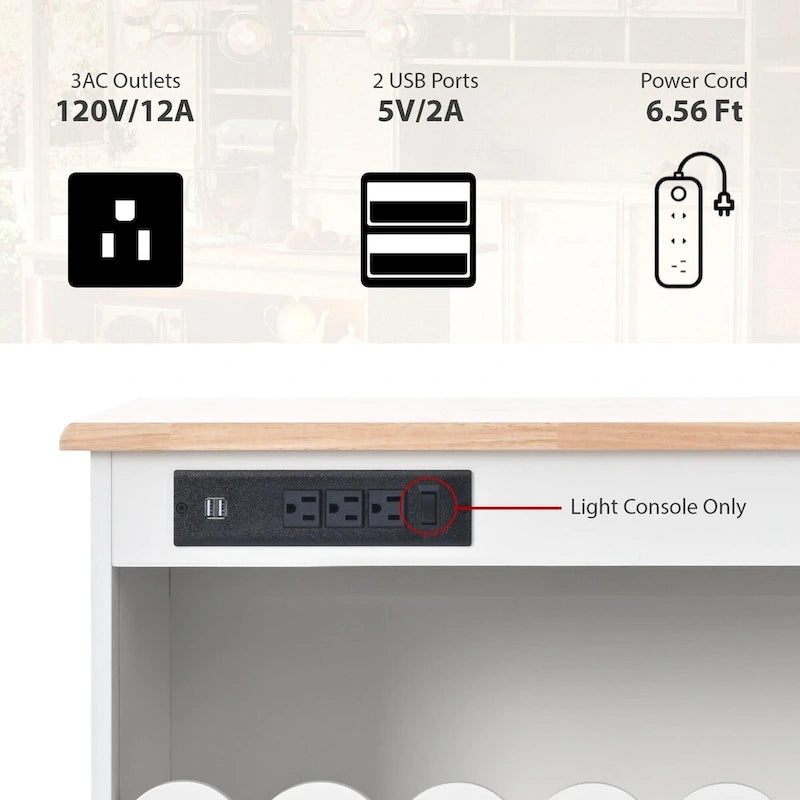 Îlot de cuisine de 112 cm de largeur, comptoir rabattable en bois d'hévéa sur 5 roulettes, avec étagère ouverte et casier à vin - 44