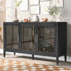 Armoire de rangement en bois avec 3 portes en verre trempé et étagère réglable