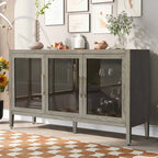 Wood Storage Cabinet with 3 tempered Glass Doors and Adjustable Shelf