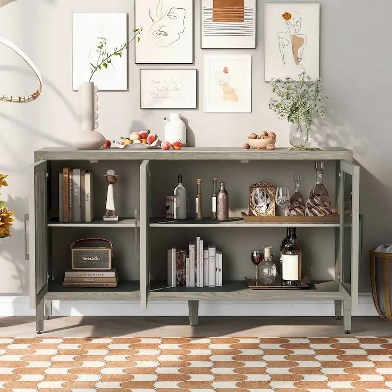 Armoire de rangement en bois avec 3 portes en verre trempé et étagère réglable