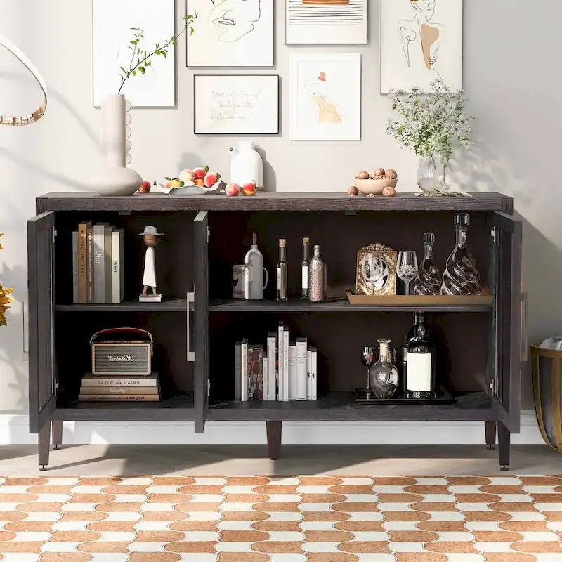 Armoire de rangement en bois avec 3 portes en verre trempé et étagère réglable