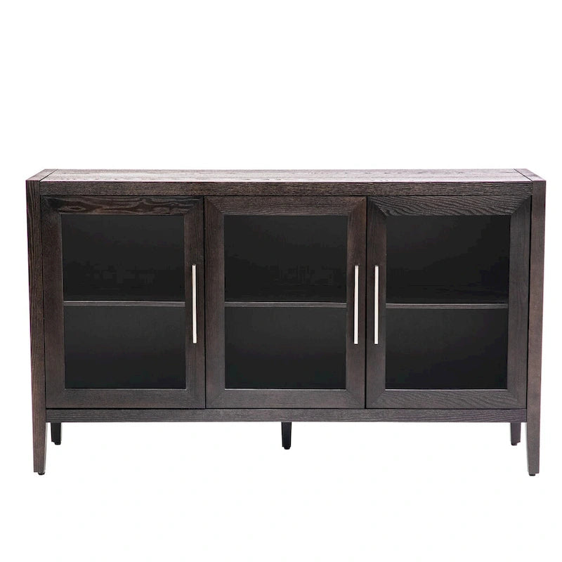 Armoire de rangement en bois avec 3 portes en verre trempé et étagère réglable