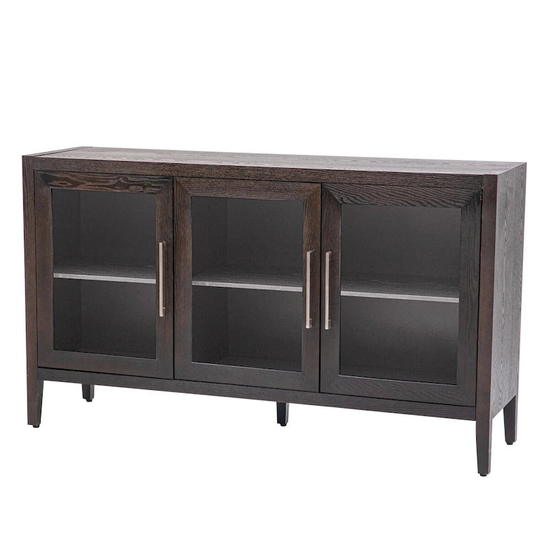 Armoire de rangement en bois avec 3 portes en verre trempé et étagère réglable