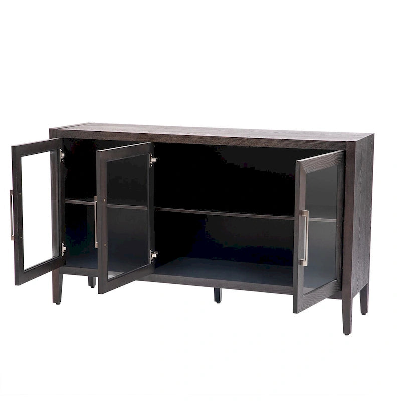 Armoire de rangement en bois avec 3 portes en verre trempé et étagère réglable