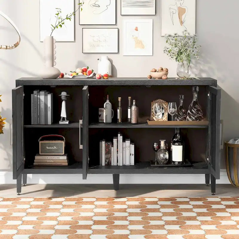 Armoire de rangement en bois avec 3 portes en verre trempé et étagère réglable