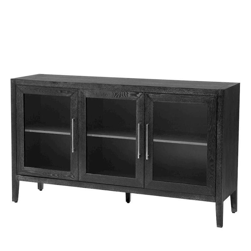Armoire de rangement en bois avec 3 portes en verre trempé et étagère réglable