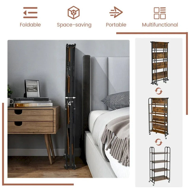 Chariot roulant pliable avec étagères de rangement pour cuisine