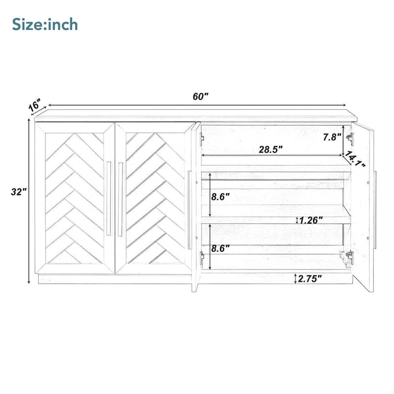Buffet à 4 portes avec grand espace de rangement - Non applicable
