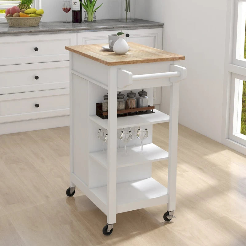 Chariot de cuisine à roulettes avec étagères réglables et porte-serviettes - 66 cm (L) x 39,5 cm (l) x 86,5 cm (H)